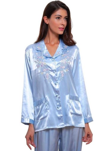 LONXU Damen Satin Pyjama Set Nachtwäsche Loungewear seidiges Negligee floral 2XL NEU