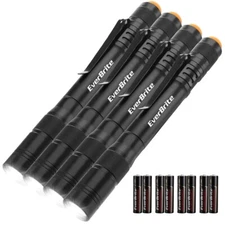 EverBrite 4PCS LED Pocket Pen Light Flashlight Aluminum Flashlight 8 AAA Battery