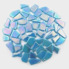 Iridescent Blue Odd Cut Shaped Glass Mosaic Tile -25 Tiles - sizes vary