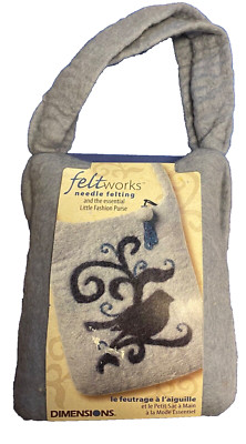 Wool Felted KIT Small Purse Tote Folk Art Bird FELTWORKS by Dimensions Gray