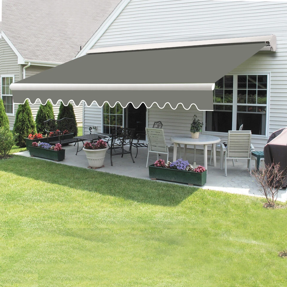 Garden Retractable Awning Half Cassette Electric Sun Shade Shelter 4.5x3M Grey