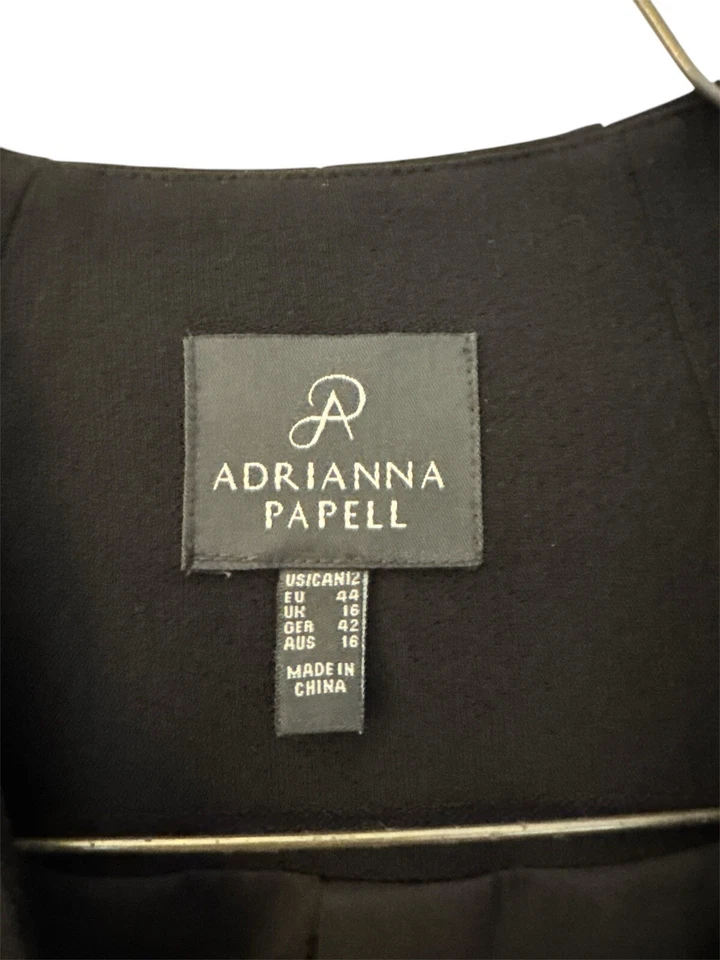 Blazer corto negro Adrianna Papell talla 12 ropa de negocios trabajo manga 3/4 chaqueta  Foto 4 de 4