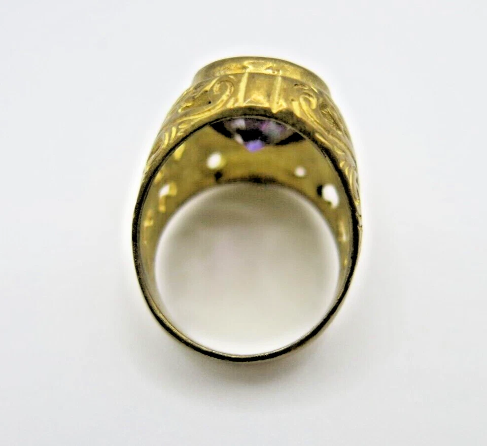 Anillo de latón amatista para hombre | Joyería vintage de flor de piedra púrpura | Delicada talla 10 Foto 4 de 4