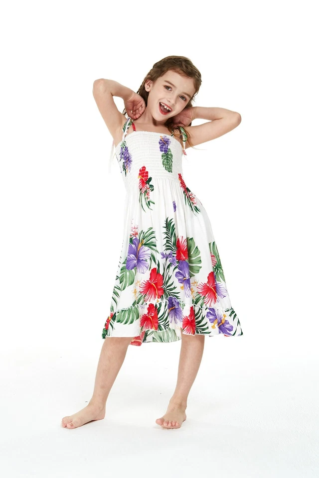 Девочка эластичный оборки гавайский Luau платье в белом - Изображение 4 из 4