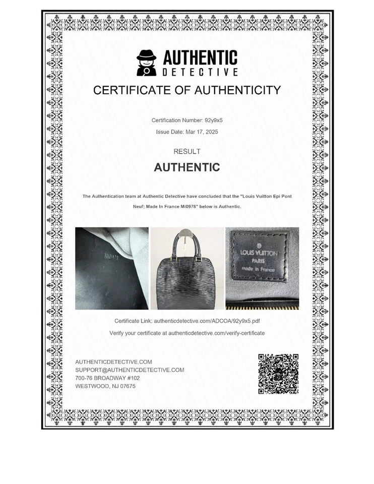 Bolso de Mano LOUIS VUITTON Paris Montaigne Epi Pont Neuf Cuero Negro Hecho en Francia Foto 2 de 4