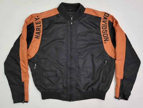Harley Davidson Black Orange Racing Biker Bomber Style Riding Jacket Men's M