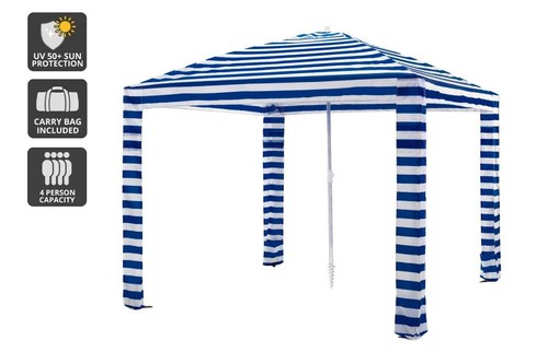 Komodo Beach Cabana Shelter UV50 (Navy Stripe, Medium - 4m²), Canopies &