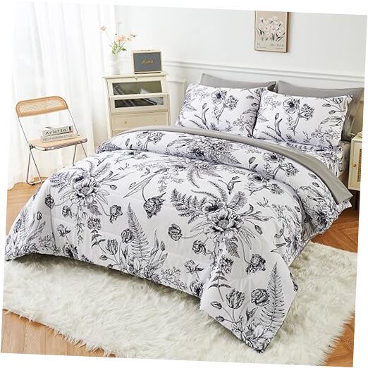 Comforter Set, 7 Pieces Bed in a Bag, All Season Queen 01# Black Flower-image
