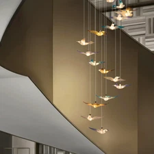 LED spiral crystal birds chandelier modern Stair villa living room lobby light