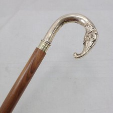 Vintage Antique Walking Cane Wooden Stick Old Elephant Brass Handle Knob Gift
