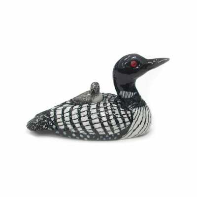 Northern Rose - Loon with Chick Home Decor Bird - Miniature Porcelain Figurine