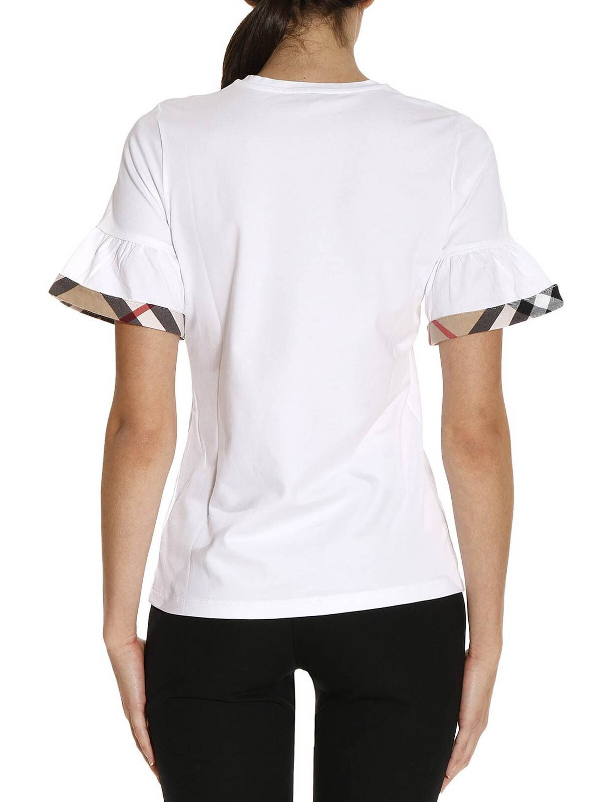 Women Burberry Puffed Sleeves White Cotton T-shirt Size M image 3