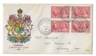 Canada 1937 3c Coronation block of 4 FDC scarcer cachet and Winnipeg cancel