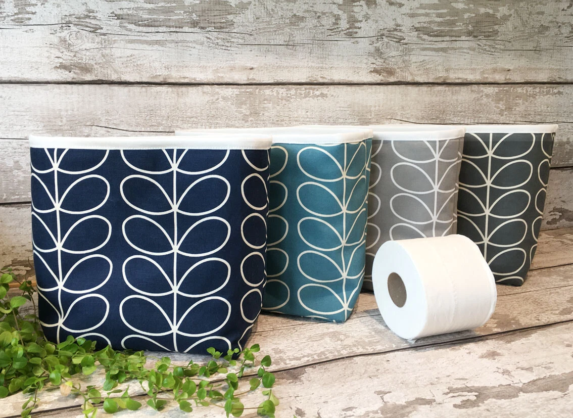 Handmade Orla Kiely Bathroom storage Toilet roll Holder Whale Grey