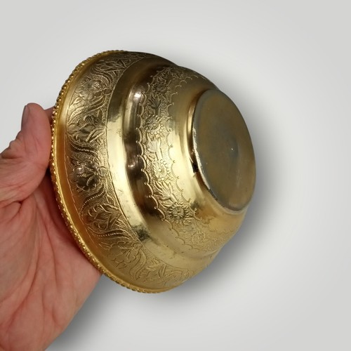 Antike persische Gold Messing Samowar Tropfschale verzierte florale Gravur 7" vergoldet - Bild 5 von 16