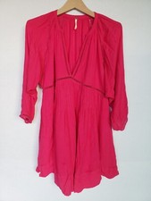 FREE PEOPLE WOMEN'S MODAL CROTCHET LACE TRIM 3/4 SLEEVE DRESS PINK SMALL