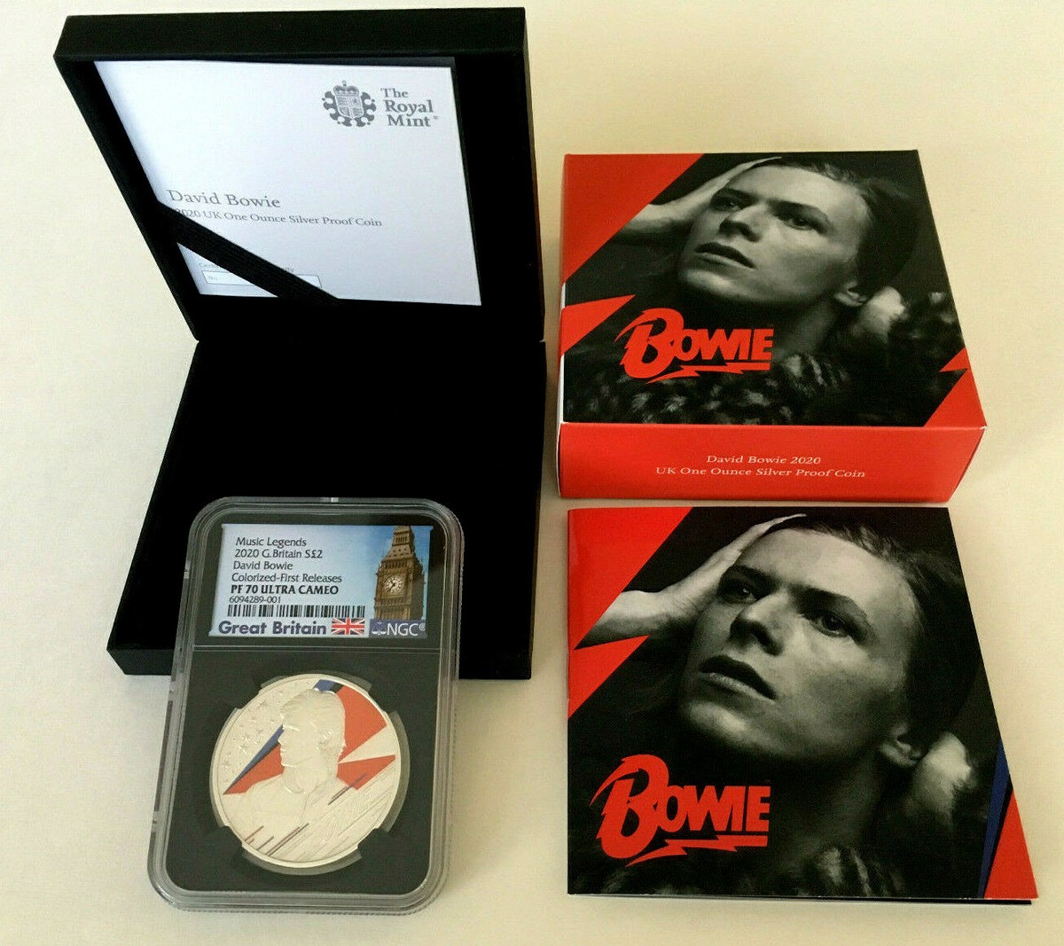 2020 UK MUSIC LEGENDS David Bowie £2 1oz Silver Proof Colorized