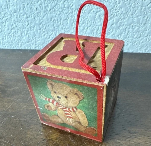 Vintage Wood Letter Block Christmas Ornament With Bear Drum Horse Letter 2” NOTE