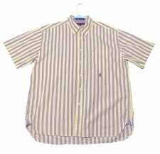 Tommy Hilfiger Short Sleeve Button Down Shirt Yellow Red Blue Stripes SZ XL