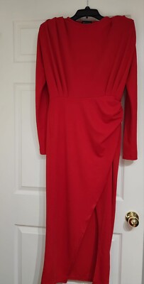 red shoulder pad dress LONG RED DRESS WITH SHOULDER PADS