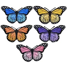 5-Pack Butterfly Applique Patch Set - Embroidered Insect Badges 2-7/8" Iron On 