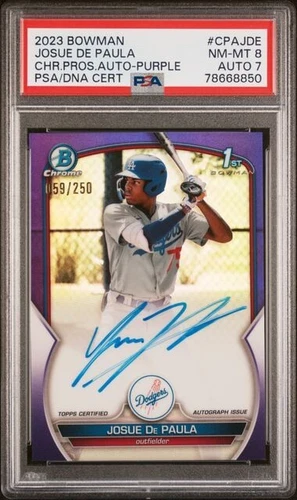 2023 Bowman Chrome Prospect Autographs Purple Josue De Paula