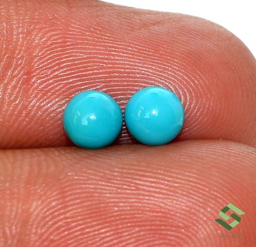 5 mm Certified Natural Turquoise Round Cabochon Pair 0.93 CTS Loose Gemstones - Picture 2 of 9