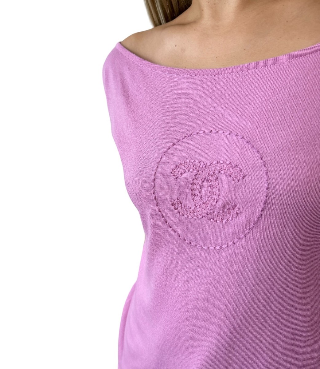 CHANEL Vintage 07P CC Summer Knit Circle Logo Top #36 Stitch Pink