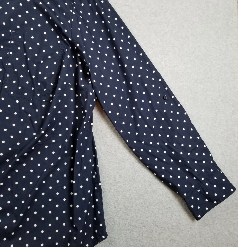 Camisa con botones KAREN SCOTT para mujer 3X Plus azul blanco lunares mangas largas Foto 3 de 4