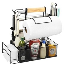 Grill Caddy - BBQ  Picnic Caddy with Paper Towel  Magnetic Tool Holders,