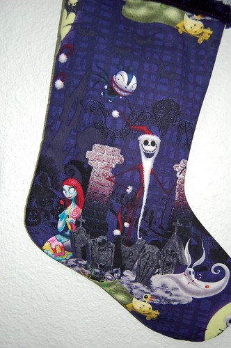 Christmas Stocking made/w Nightmare Before Christmas dark purple cotton fabric - Picture 2 of 5