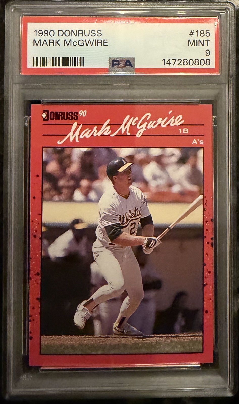 1990 DONRUSS #185 MARK MCGWIRE PSA 9 NEW LABEL A'S CARDINALS