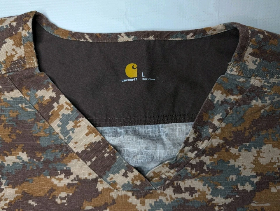 Blusa Médica Carhartt Marrón Camuflaje Camuflaje Para Hombre Grande Ripstop Cuello en V Foto 2 de 4