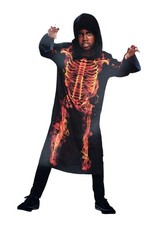 Flame Skeleton Halloween Costume Boys Size M 8-10 Black 1-PC Cloak Modern Hero