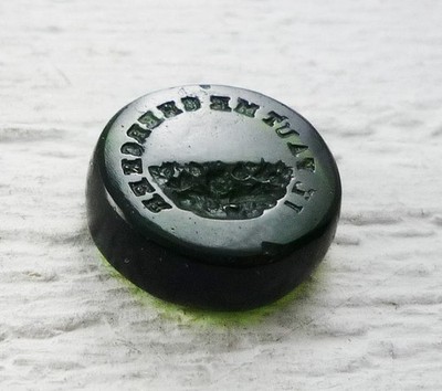 Dunkelgrünes modernes Intaglio-Siegel aus Glas eines Veilchens versteckt zwischen dem Laub.