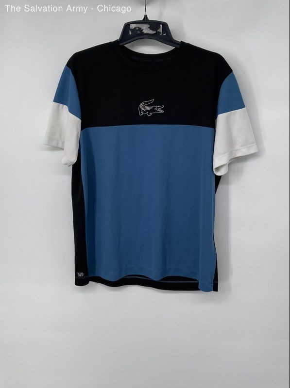 Lacoste Mens Blue Black Short Sleeve Pullover T-Shirt Size X-Large
