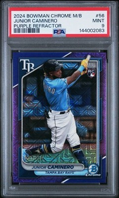 2024 Bowman Chrome M/B Junior Caminero RC Purple Refractor 21/250 Mint PSA-9