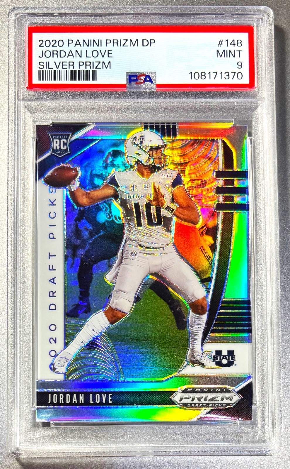 2020 Prizm Draft Picks Jordan Love Silver Prizm PSA 9 Mint Green Bay Packers RC