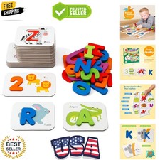 Numbers and Alphabets Flash Cards Set - ABC Wooden Letters and Numbers Animal...