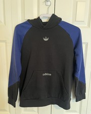 ADIDAS Boys Warm Pull Over Front Pocket Hoodie Black/Blue Youth Size Large