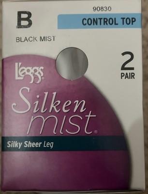 L'eggs Silken Mist Women's Control Top 2pk Pantyhose Black Mist Size B Silky Leg