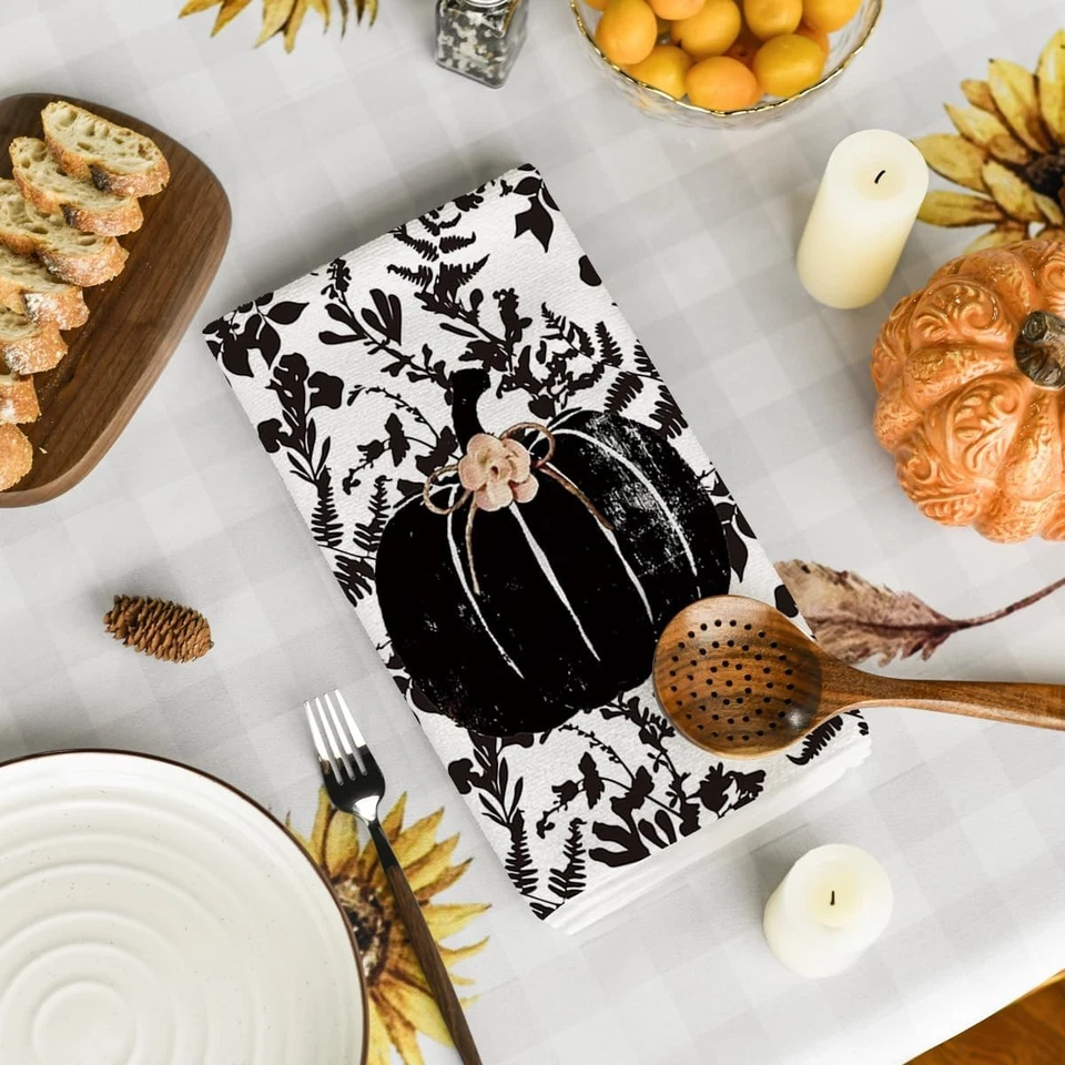 Black Leaves Polka Dot Pumpkin Fall Kitchen Towels Dish Towels 18x26 Inch - Image 4 of 4