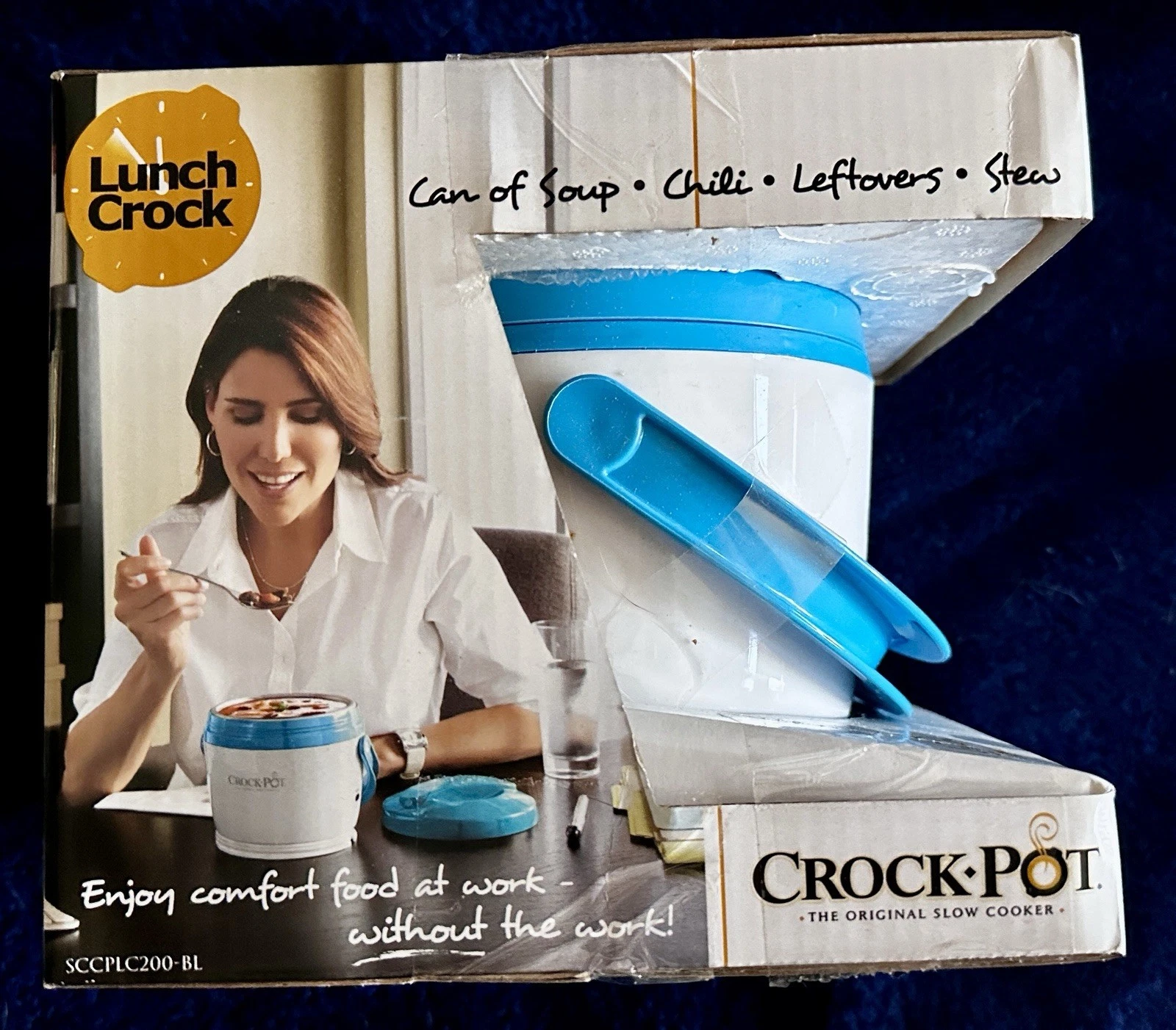 Crock Pot Lunch Portable Slow Cooker Food Warmer White & Blue NIB Travel Mobile