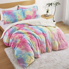3-Piece Reversible Plush Sherpa Down Alternative Comforter Unicorn colorful King