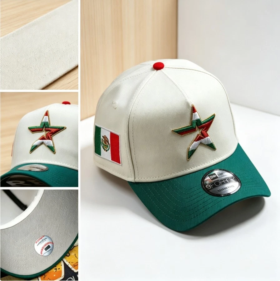 Mexico Flag Star Embroidered Snapback Hat Cream Green Two‑Tone Adjustable Baseba