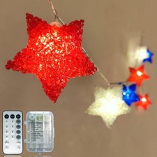 Red White Blue Star Lights 6.8Ft 4th of July Decorations Light