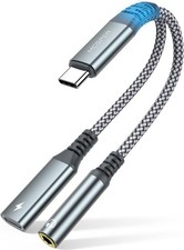 USB C to 3.5mm Headphone and Charger Adapter,PD 60W 2-in-1 Type C Aux Grey