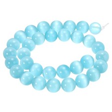 32pcs Pale Blue Cat's Eye Stone Beads 12mm Round Crystal Loose Bead