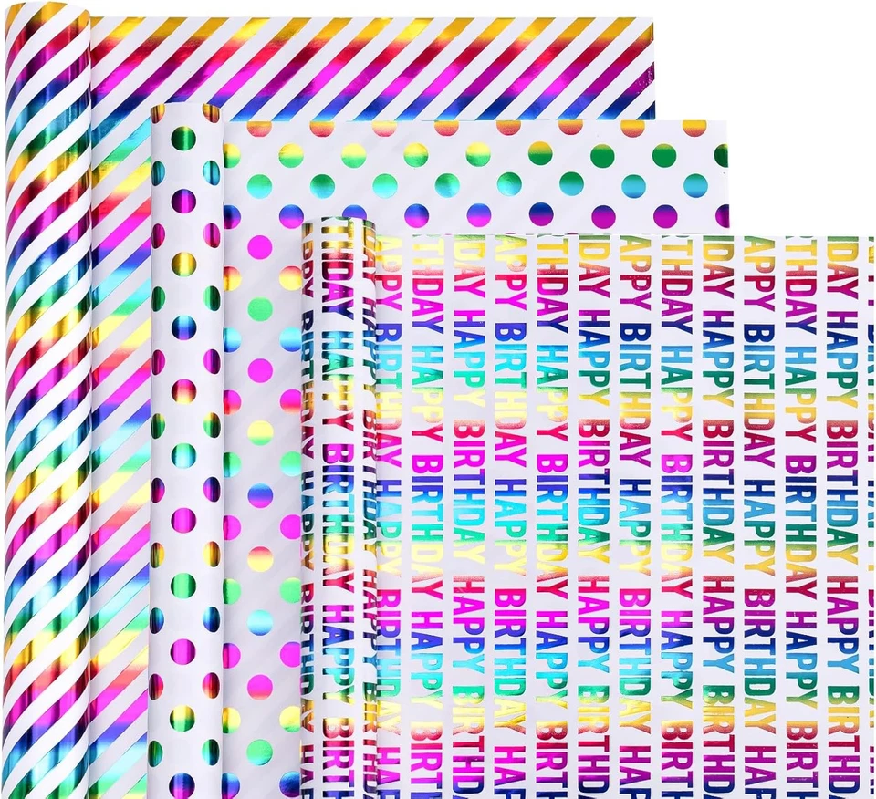 Birthday Wrapping Paper Roll - Mini Roll - 3 Rolls - 17 Inch X 120 Inch per Roll - Image 2 of 4
