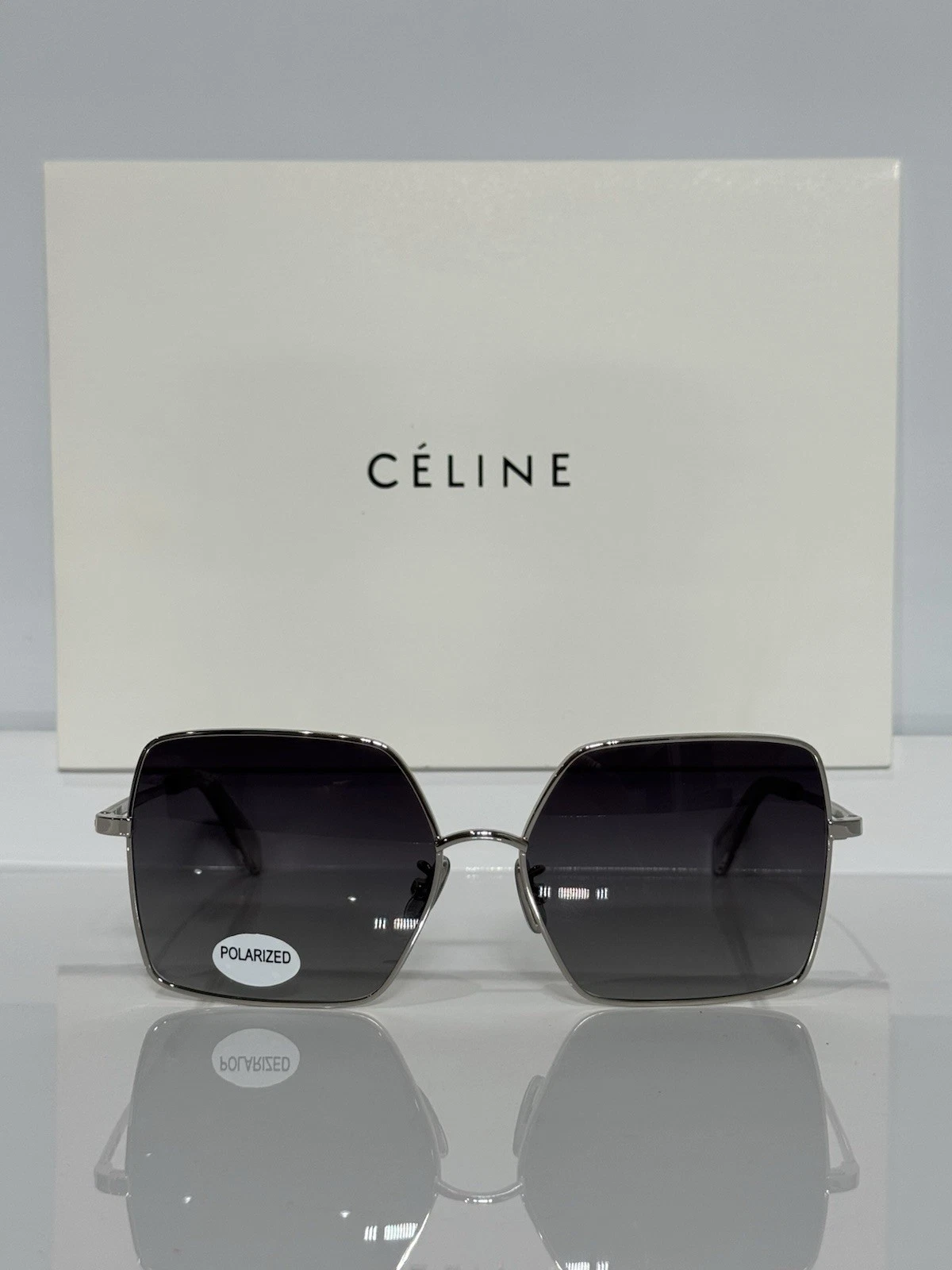 Celine — Celine CL50060 Silver Square Metal w. custom Polarized gray gradient Sunglasses